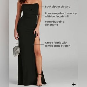 Strapless High Slit Black Dress